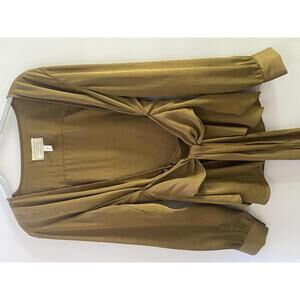 Anthropologie Satin Olive-Tone Tie-Back Blouse
